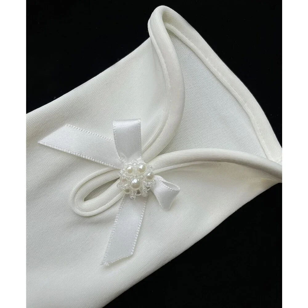 Women's Wrist Off-White Short Floral Lace Bow Gloves Elegance Wedding Party